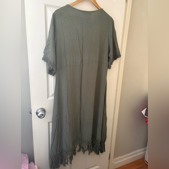 Papillon NWT green fringe short sleeve dress size large viscose boho - Picture 4 of 8